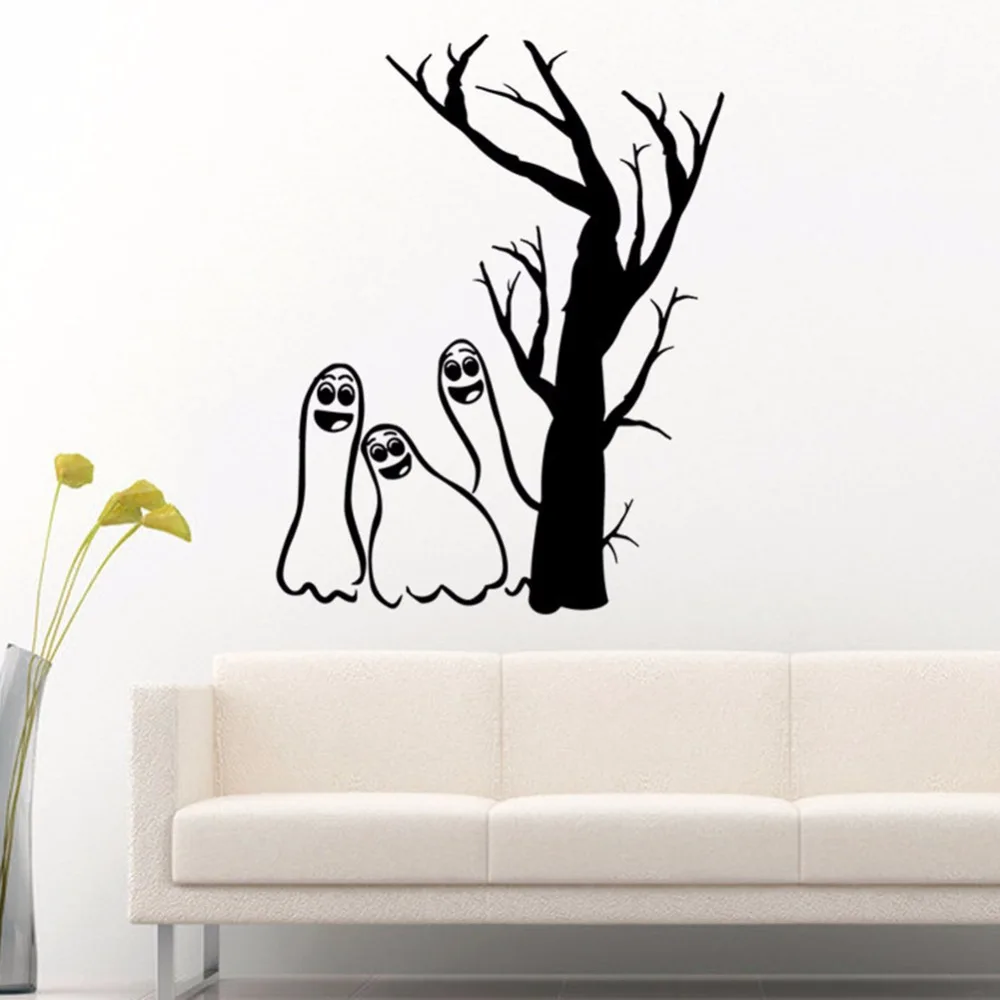 Черный белый Хэллоуин призрак дерево для детей Bar Club Декор стекла дома номер