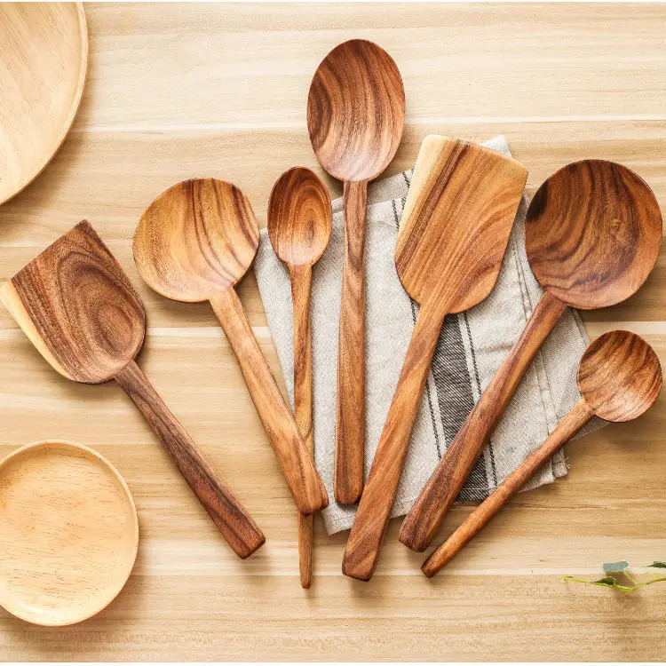 

Nonstick Wood Cooking Utensils Natural Wood Tableware Spoon Spatula Rice Soup Skimmer Cooking Spoons Scoop Handmade Kitchen