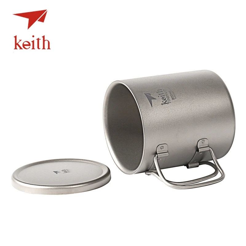 Murah Keith Ganda Dinding Titanium Mug Terisolasi Dengan Tutup Titanium Air Mugs Lipat Pegangan Luar Ruangan Kemah Perjalanan Tableware Peralatan