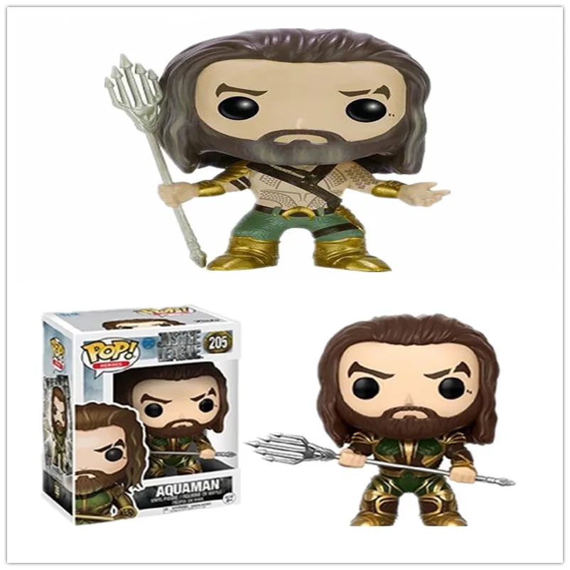 1 шт. FUNKO POP Justice League: 10 см Aquaman #87 #205 фигурка игрушки Коллекционная модель виниловые