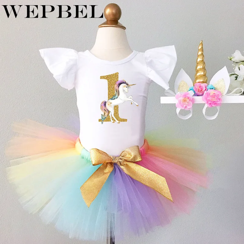WEPBEL/лето 2019 милая фиолетовая одежда с изображением единорога для маленьких