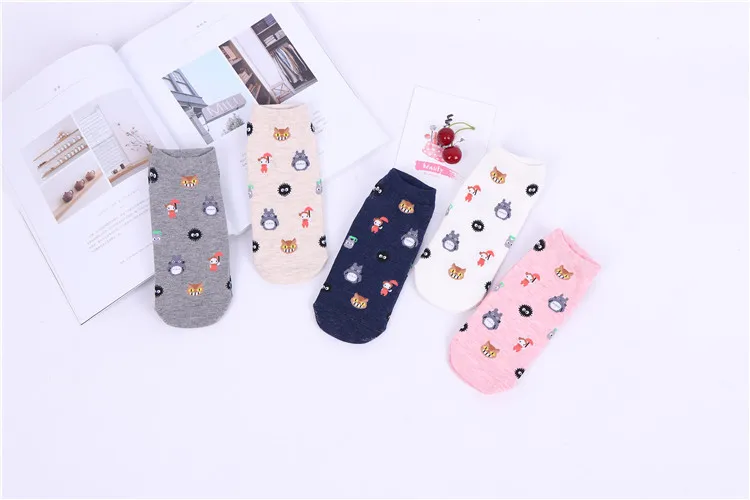 Летние женские носки из хлопка с рисунком Тоторо Kawaii Cat Umbrella Chinchillas Little Totoro, забавные носки для девочек на каждый день, новинка