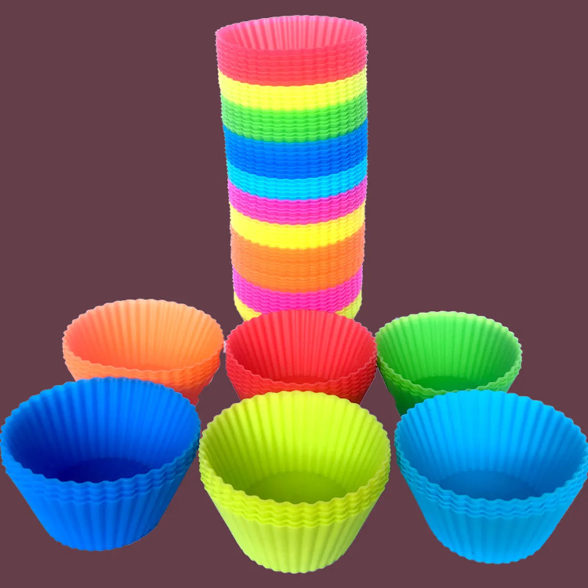 12pcs 7cm Silicone Round Reusable Baking Cake Molds Jelly Mould Cupcake Maker Muffin Cup Kitchen Aid Accessories (Random Color) | Дом и сад