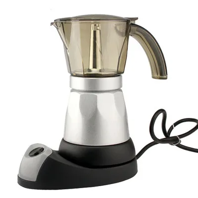 Silver Электрический чайник Moka, итальянский эспрессо, латте, Кофеварка, около 300 мл, кофейник, Перколятор, кофейные инструменты, 200 в, штепсельная вилка европейского стандарта - Цвет: Silver
