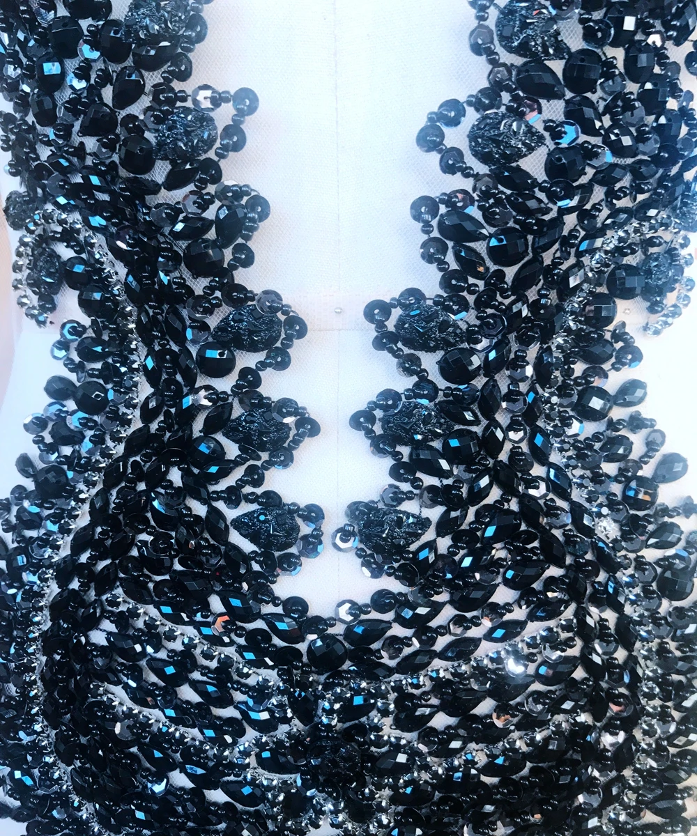 Ручная работа черное шитье стразами аппликация на сетке кристаллы заплатки