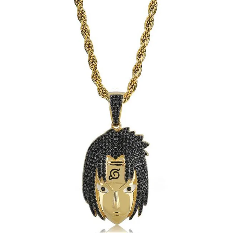 Хип хоп Полный AAA CZ Циркон Bling Iced Out мультфильм Наруто Uzumaki Подвески ожерелье для мужчин Rapper ювелирные изделия A896