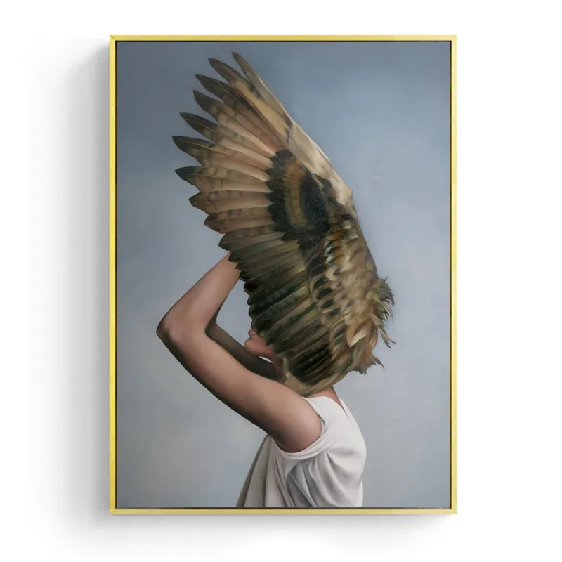 Настенная картина с изображением цветов и перьев в скандинавском стиле маслом на