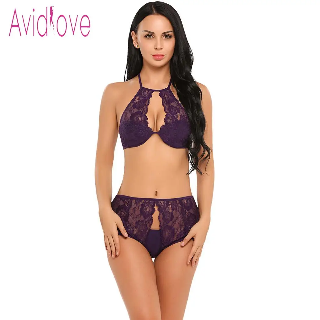 Avidlove женское сексуальное белье костюм набор Холтер Кружева Бралетт и спинки
