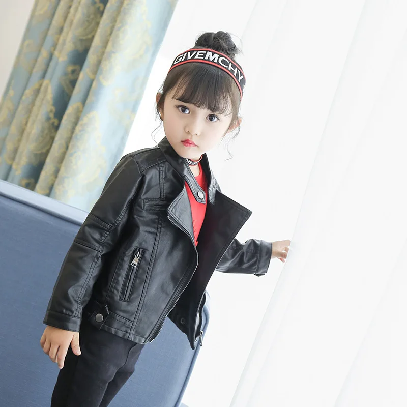 

Girls coat summer 2019 new small and medium girls jacket personality coat comfortable short stitching leather motorcycle cloth
