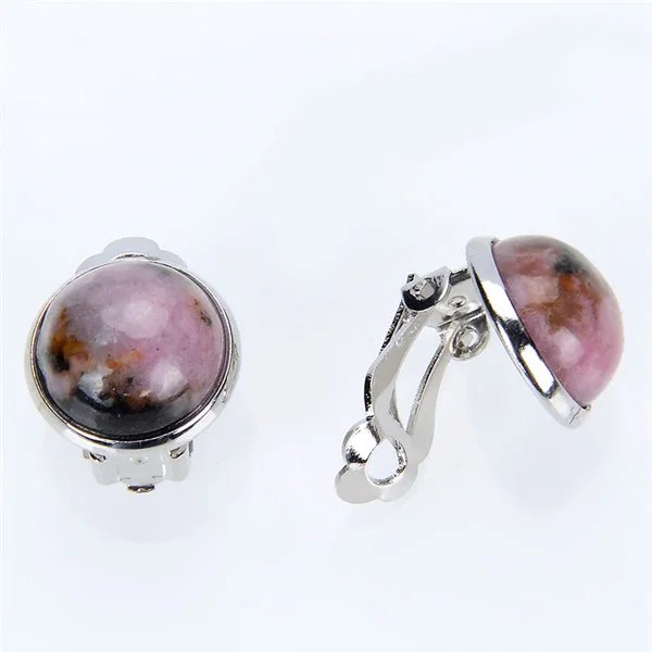 Line Rhodonite Женские летние украшения для девочек круглый натуральный камень лазурит фиолетовый кварцевый шарик Клипсы Серьги без проколов уши - Окраска металла: Line Rhodonite