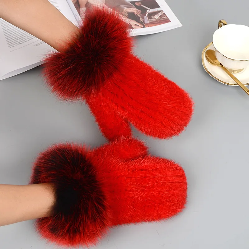 Female mink gloves color bare fingers winter warm fur hair hand-made fox hai MZ101 | Аксессуары для одежды