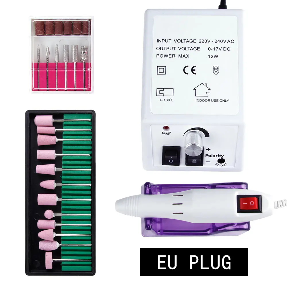 White EU Plug Set4 Электрический Маникюр машина для ногтей 6 шт. шлифовальный инструмент Биты Набор головка Замена шлифовальный аппарат резаки для ногтей керамика - Цвет: White EU Plug Set4