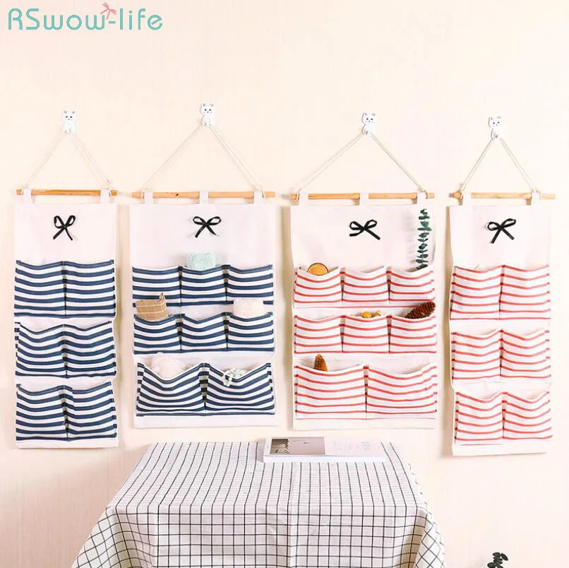 Подвесные сумки из хлопчатобумажной ткани настенные многослойные мешки для