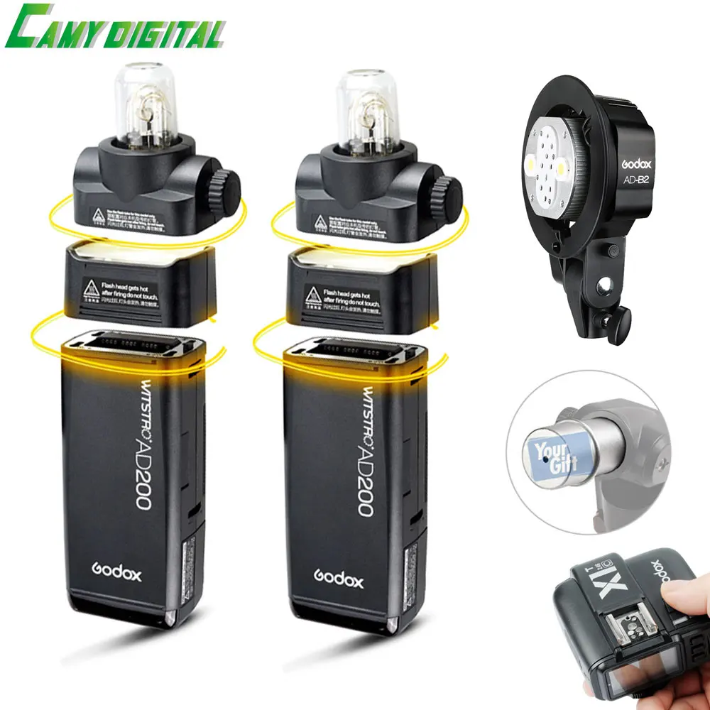 Godox карман Открытый вспышка 2 шт. AD200 2.4 г Беспроводной 200ws TTL HSS 1/8000 s синхронизации +