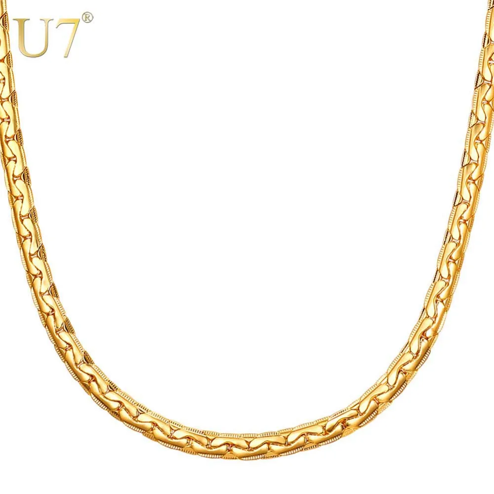 

U7 Long/Choker Maille Haricot Chain Necklace Gold Color 6MM Vintage Rapper Hippie Hip Hop Chain For Women/Men Jewelry N1111