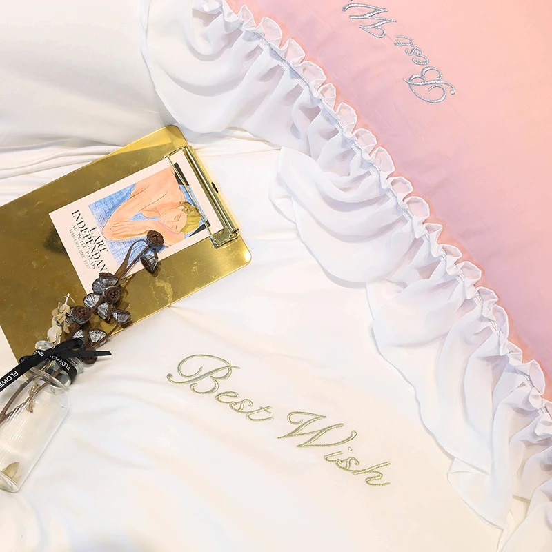 

Egyptian Cotton Bedsheet set Quilt/Duvet cover Bed set Pillowcase Embroidery Lace Luxury Bedding set Queen King size 4Pieces
