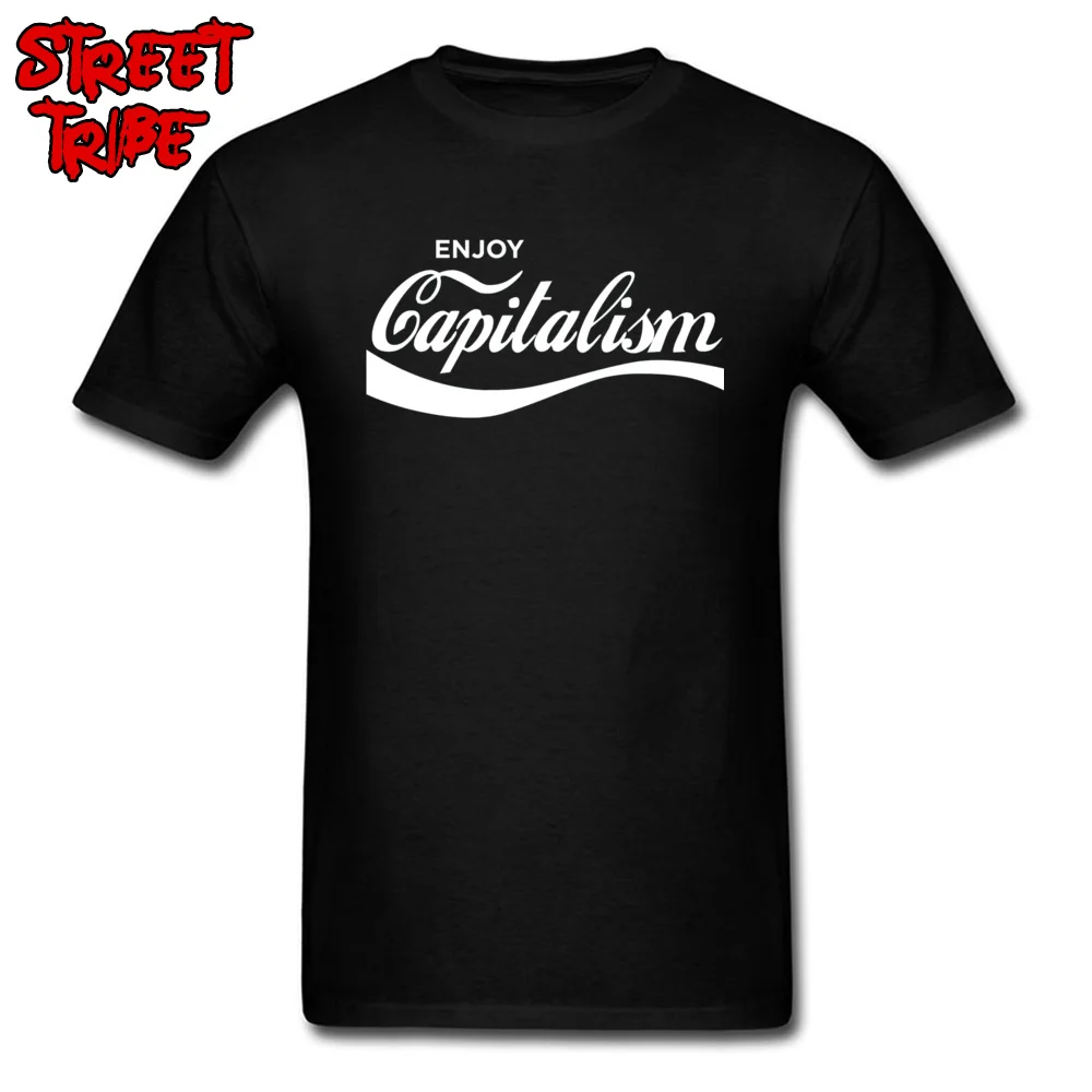 Футболка Hipster Enjoy Capitalism, мужские футболки на заказ, Мужская забавная одежда, хлопок, черная, белая футболка, топы 3XL - Цвет: Black