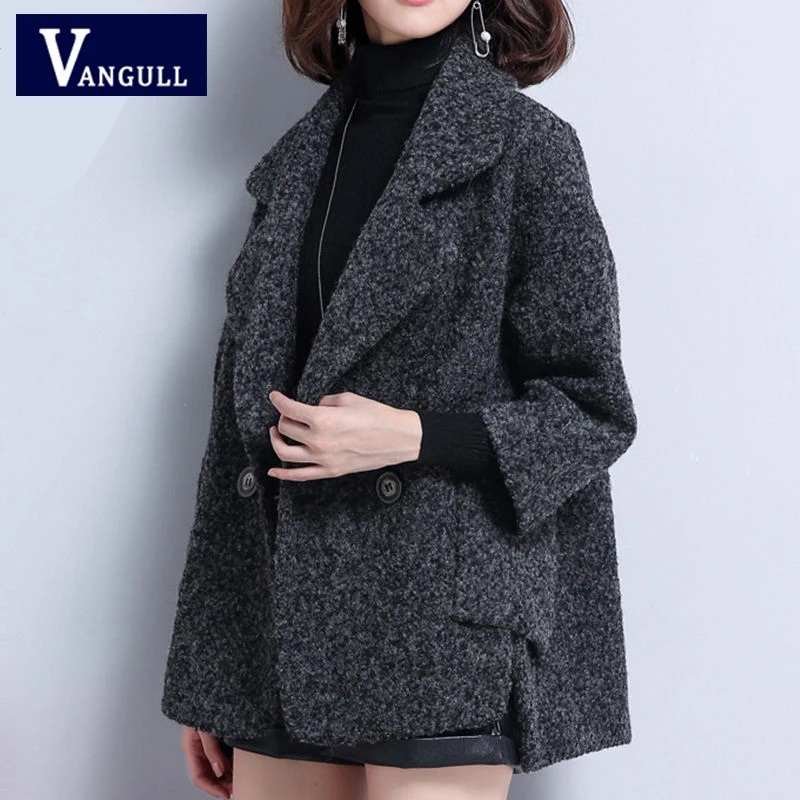 Vangull шерстяные женские куртки одноцветные Осень зима винтажные корейские пальто