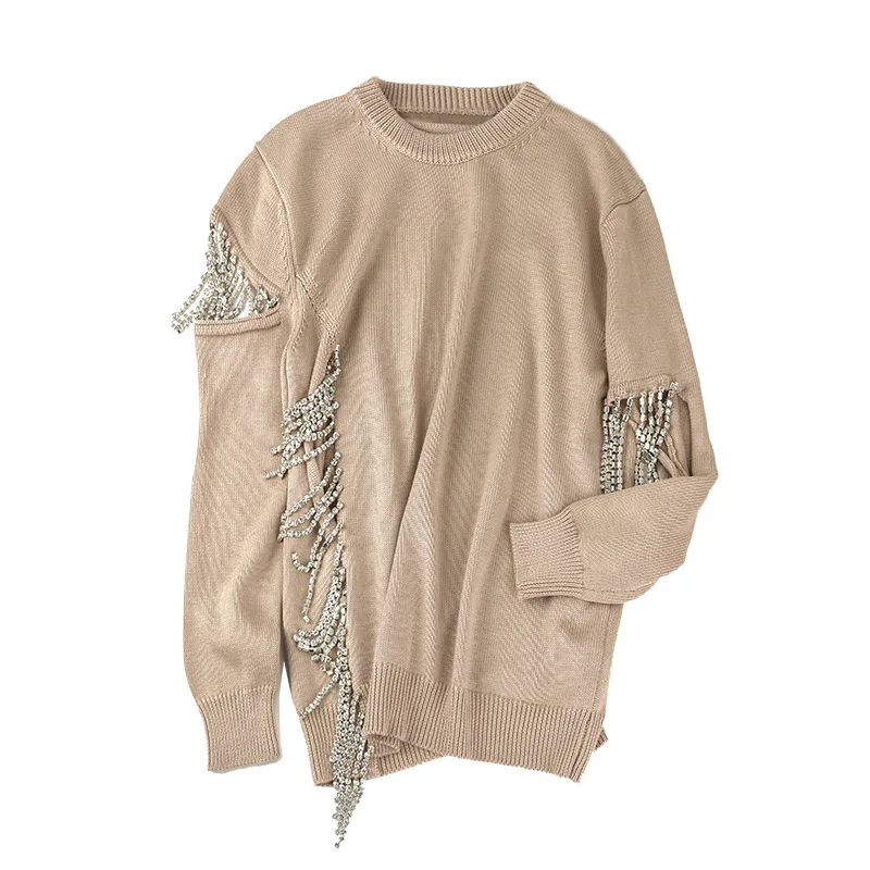SHENGPALAE 2020 New Spring Long Sleeve Round Collar Sweater Splice Tassel Pullovers High Quality Casual Women Fashion Tide OC540 | Женская