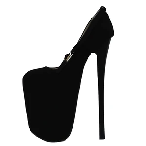 Женские туфли на высоком каблуке 22 см, черные туфли-лодочки на платформе с круглым носком и ремешком с пряжкой, женские туфли на красном каблуке, Приблизительно 19 см