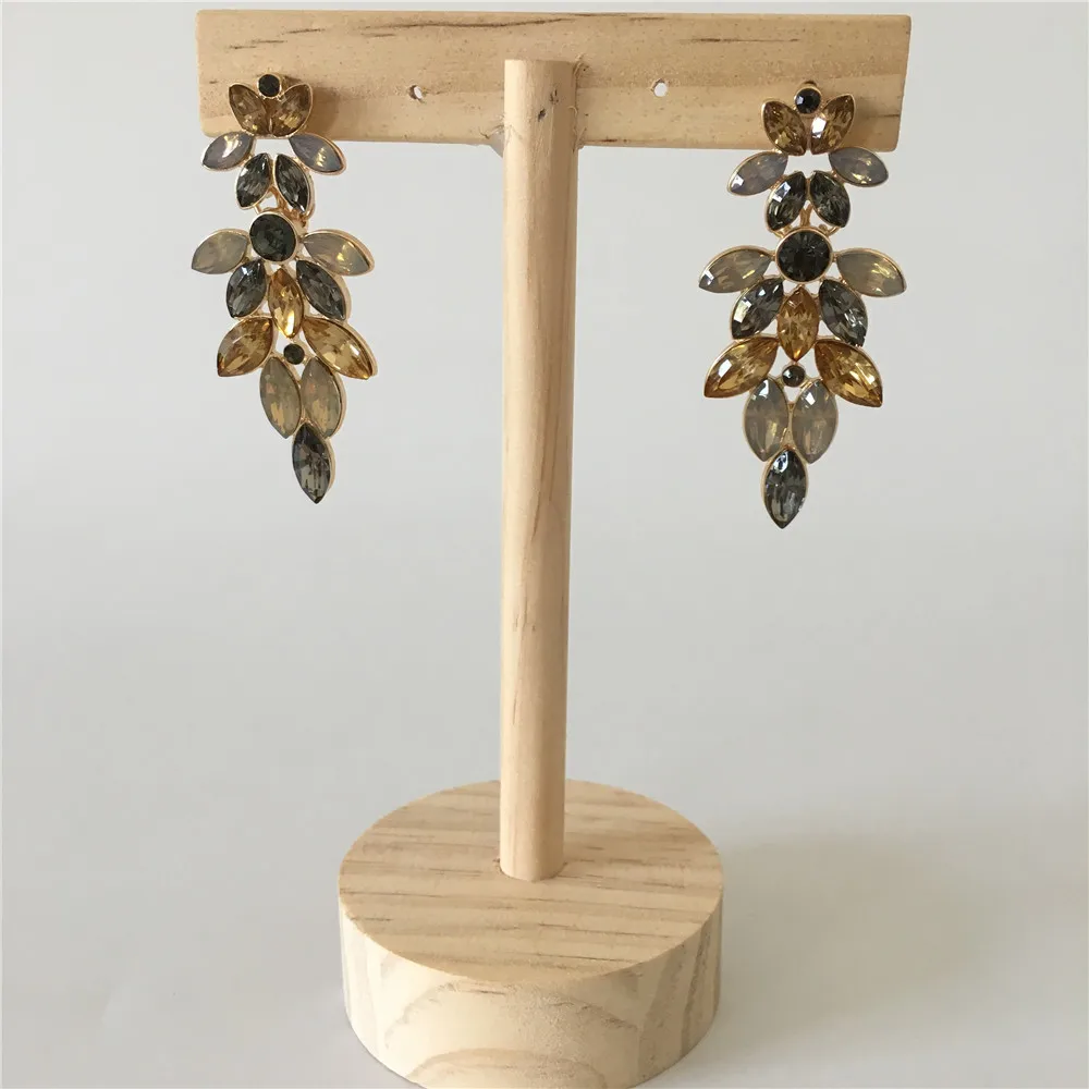 Pretty gold color plating yellow and black tone Stone Tree drop earrings for women statement | Украшения и аксессуары