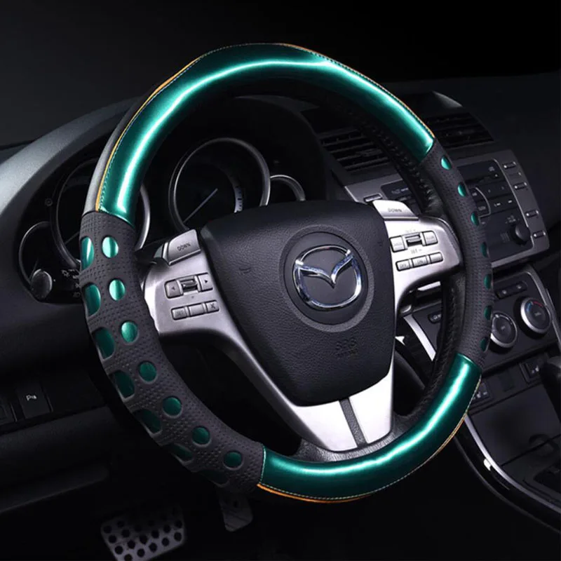 2019New автомобильные чехлы на руль, кожаные яркие цвета, спортивная мода, нескользящий комплект, Универсальный руль, украшение - Название цвета: agate green