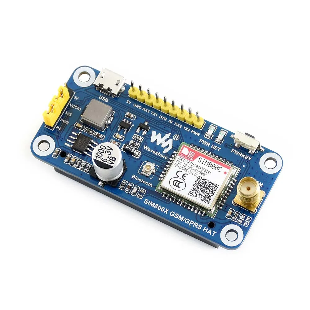 Waveshare GSM/GPRS/Bluetooth HAT для Raspberry Pi на базе SIM800C совместим с 2B/3B/3B +/Zero W|Демонстрационные