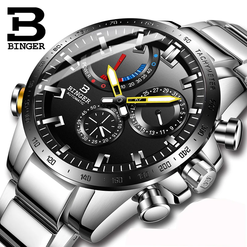 Watch Men Switzerland BINGER Luxury Brand Men Watches Automatic Mechanical Men Watch Sapphire Waterproof Energy display BS03-1