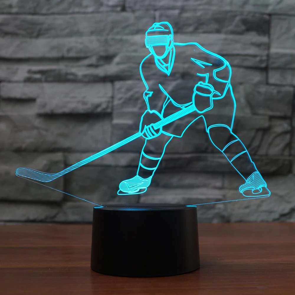 3D ночник в форме хоккейного плеера 7 меняющих цвета USB настольная лампа