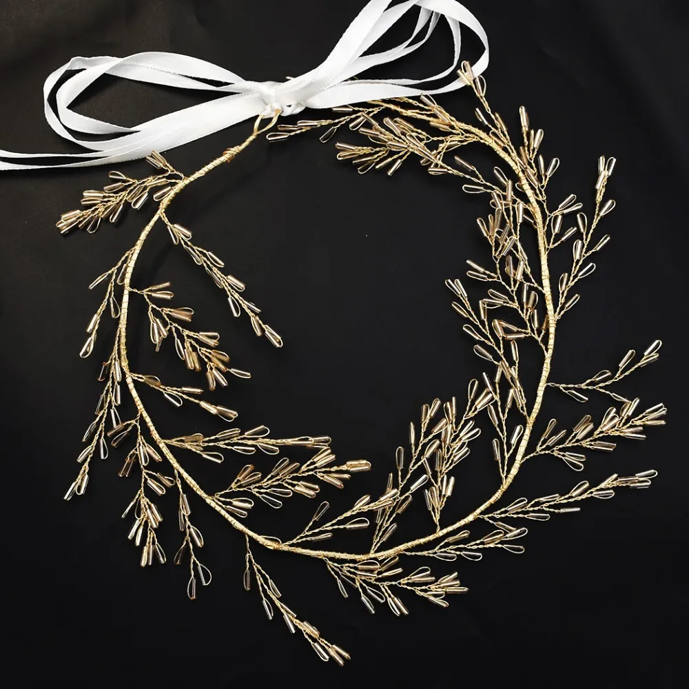 

Bridal Headwear Crown Beaded Hair Ornaments Leaf Crown Headbands Wedding Headpiece Accessories Gold Color Forehead Jewelry Tree.