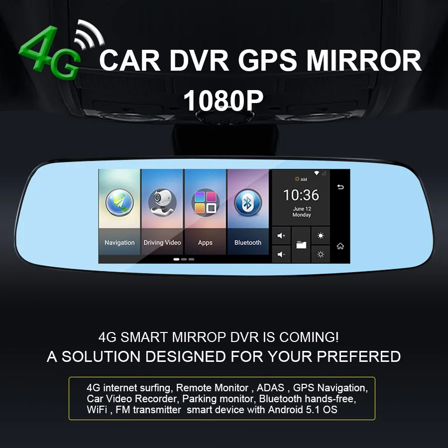 Зеркало заднего вида TOPSOURCE 7 дюймов 4G цифровой видеорегистратор GPS Bluetooth двойной