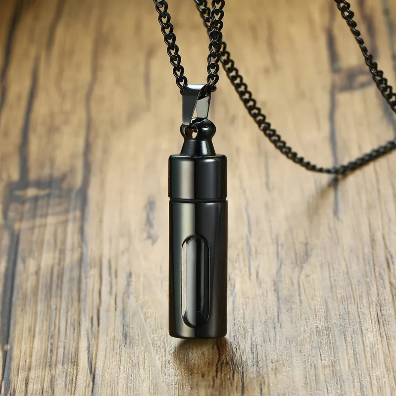 

ZORCVENS Men Glass Cylinder Aromatherapy Essential Oil Perfume Pendant Necklace Cremation Stainless Steel Male choker Jewelry