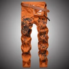 Мужские джинсовые брюки, повседневные облегающие джоггеры с модным принтом, оранжевые брюки в стиле хип-хоп, уличная одежда, WA111, 2019