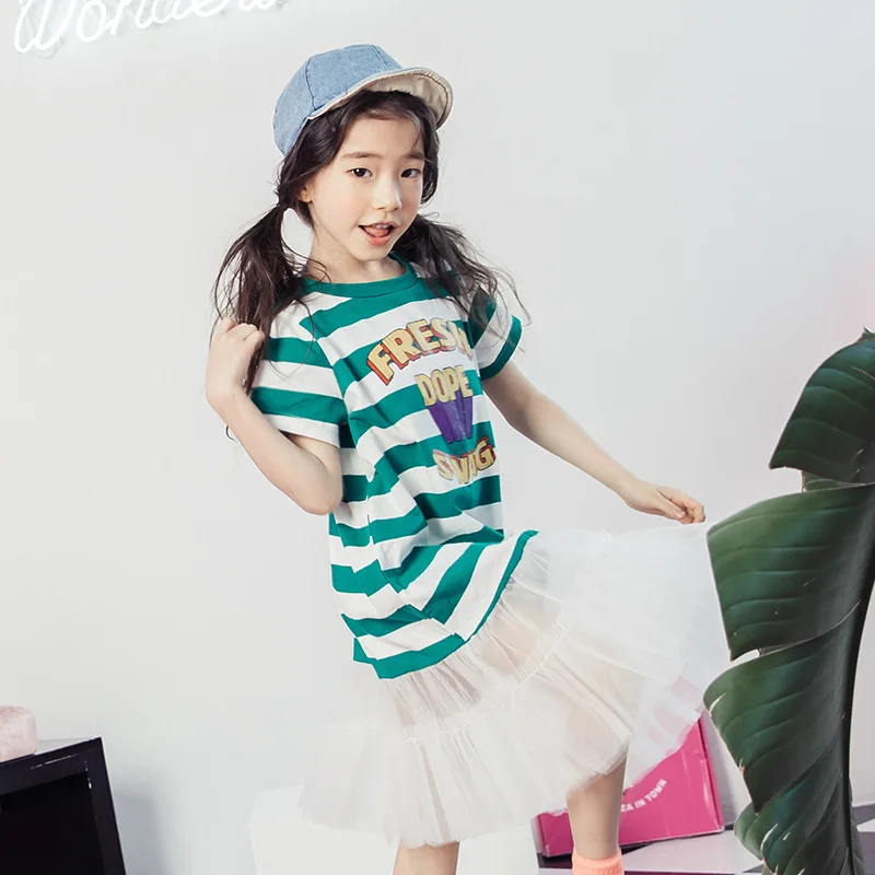 2018 New Summer Ins Short-sleeved Girls Dress Casual Stripes Kids Cartoon Princess Dresses Children's Clothing | Детская одежда и