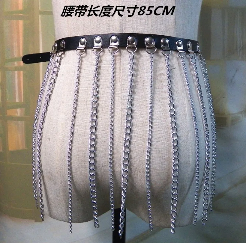 black silver Фестиваль кисточкой цепи ремень женский сексуальный PU кожаный панк готический темно хип-хоп талии цепь новая мода ювелирные изделия цепи ремень - Цвет: black silver