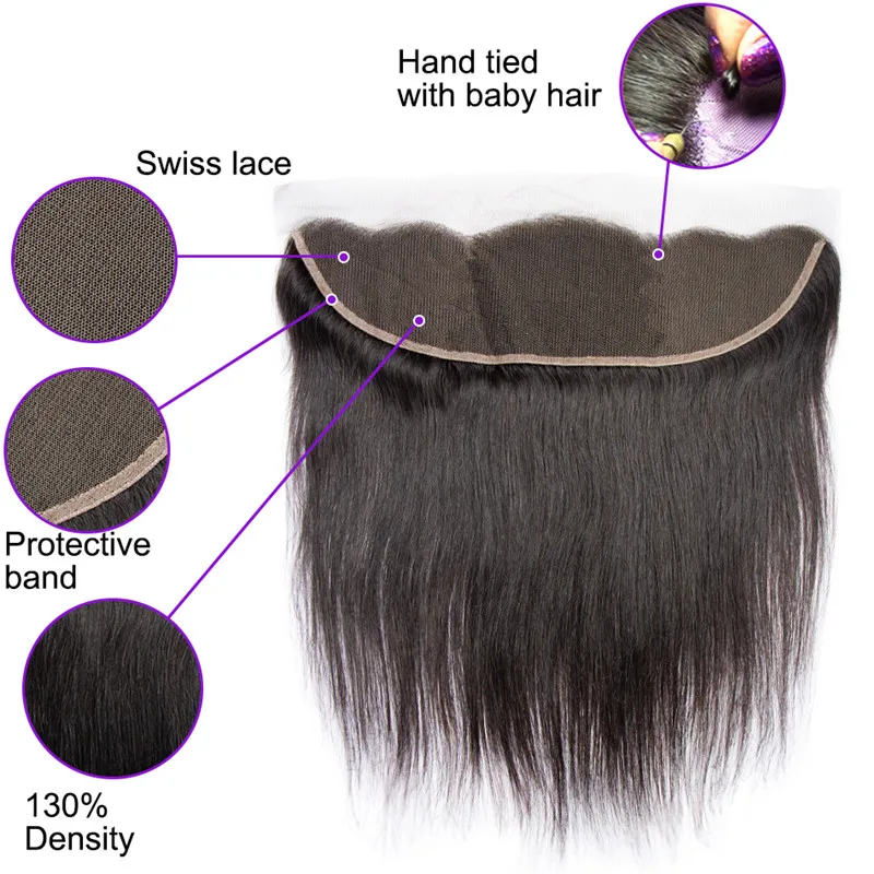 Малайзия прямые волосы 13х4 кружева спереди Закрытие 100% Remy человеческие