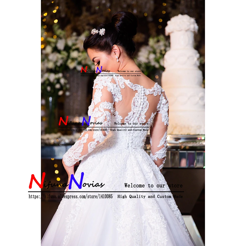 Vestidos de noiva Великолепное Кружевное Свадебное платье с длинными рукавами и