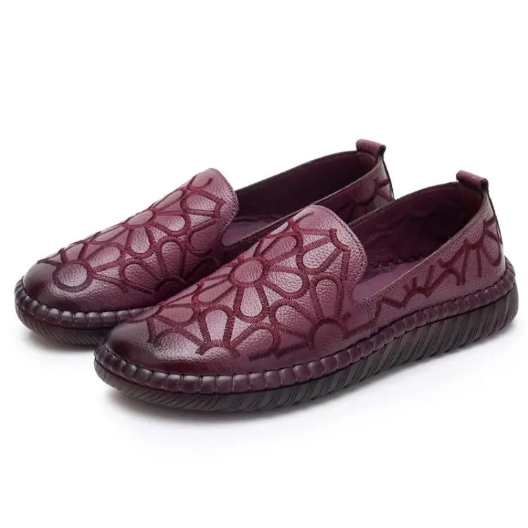 GKTINOO Casual Genuine Leather Flat Shoe Flower Slip On Driving Shoe Female Moccasins Embroider Flats Lady Pregnant Women Shoes