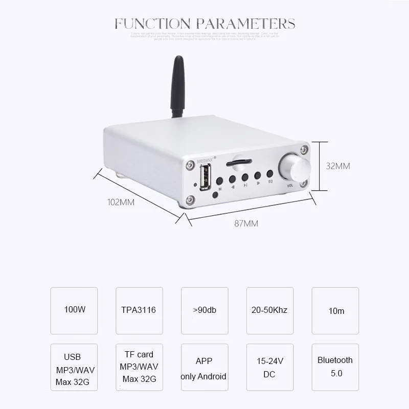 Lusya TPA3116 Bluetooth 5 0 цифровой аудио усилитель мощности 50 Вт * 2 AUX TF USB вход DC 15 24V