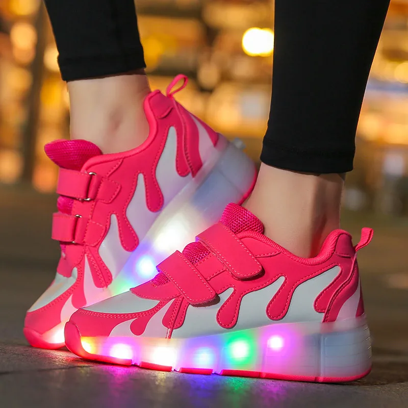 Светящиеся кроссовки с двумя колесами usb зарядка светящиеся светодио дный на