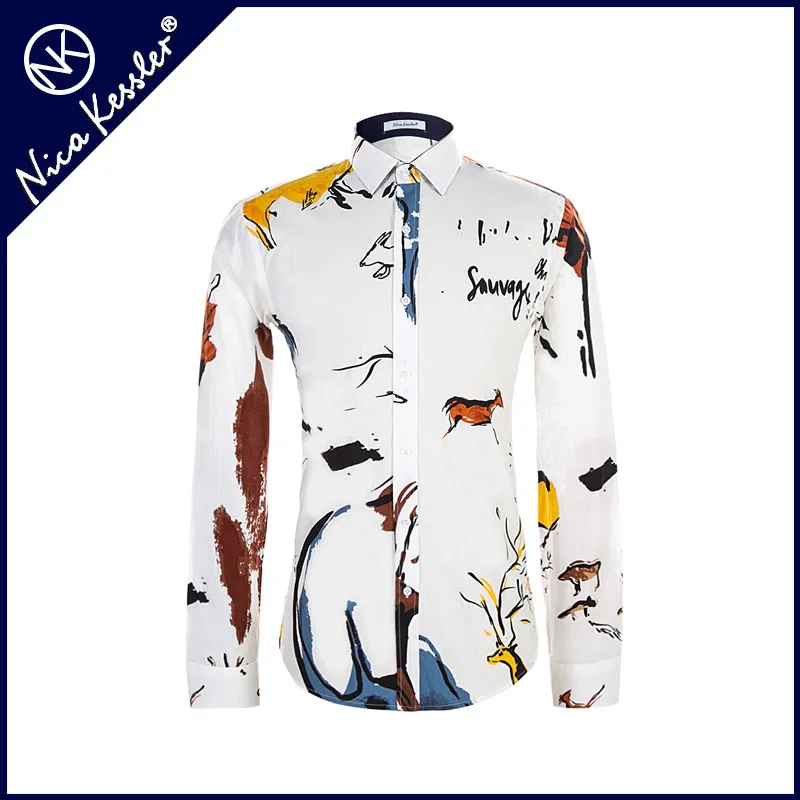 2019 Men's printed shirt slim fit long sleeves fashion moda hombre casual Brand Men Clothing comfortable and soft touch | Мужская