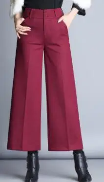 Wine Red YY новые зимние брюки длиной до щиколотки женские Корейская высокая талия широкие брюки однотонные шерстяные повседневные брюки Размер 27-34 - Цвет: Wine Red