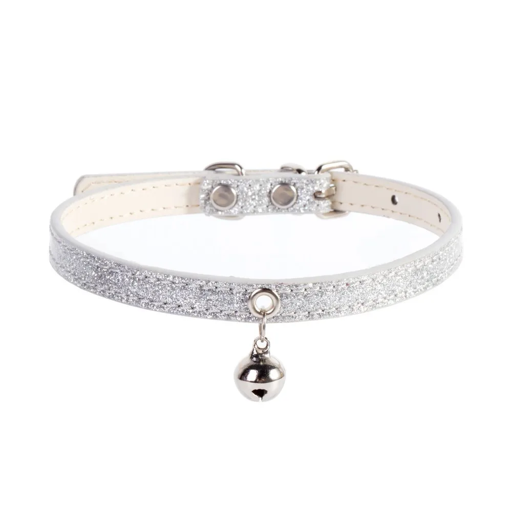 Silver(Alloy) Кожаный ошейник для маленьких собак и кошек с колокольчиком, регулируемые ремни для кошек и котят, ошейники для щенков, ошейники для чихуахуа, товары для домашних животных - Цвет: Silver(Alloy)