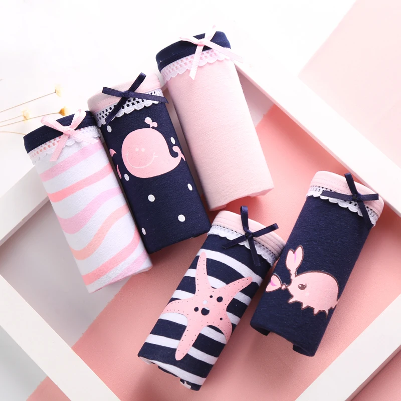 5 шт./лот женское нижнее белье трусики милое удобное хлопковое милый бант горячая