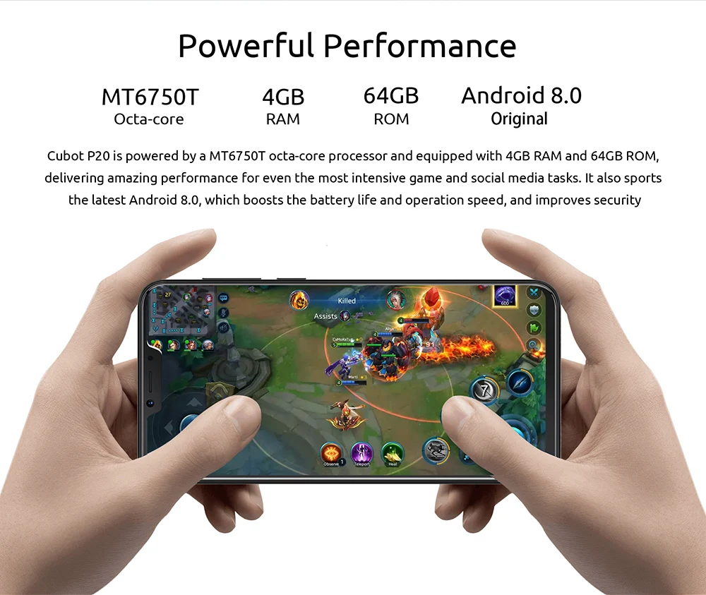 P20 смартфон 19:9 6,1" FHD 4 Гб ОЗУ 64 Гб ПЗУ мобильный телефон Android 8,0 MT6750T Восьмиядерный 20MP 4000 мАч 4G LTE мобильный телефон