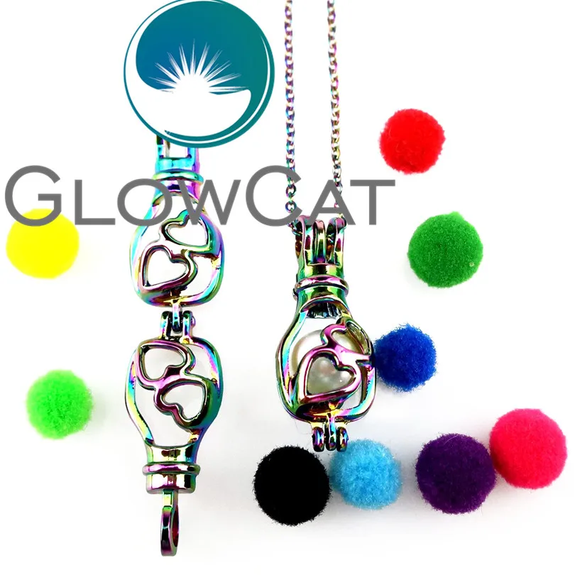 GLOWCAT CC539 Радужный цвет бутылочка желаний сердце бусины клетка кулон эфирное масло