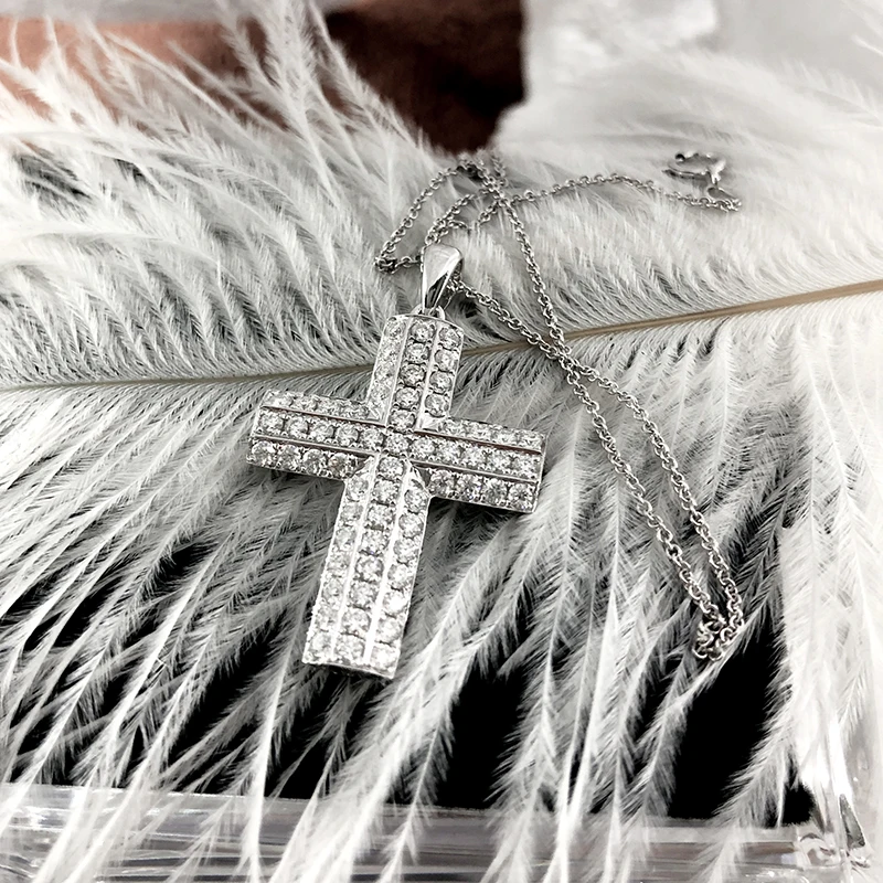 Женский шейный платок AEAW из стерлингового серебра в форме крестиков Moissanite DF Color 1