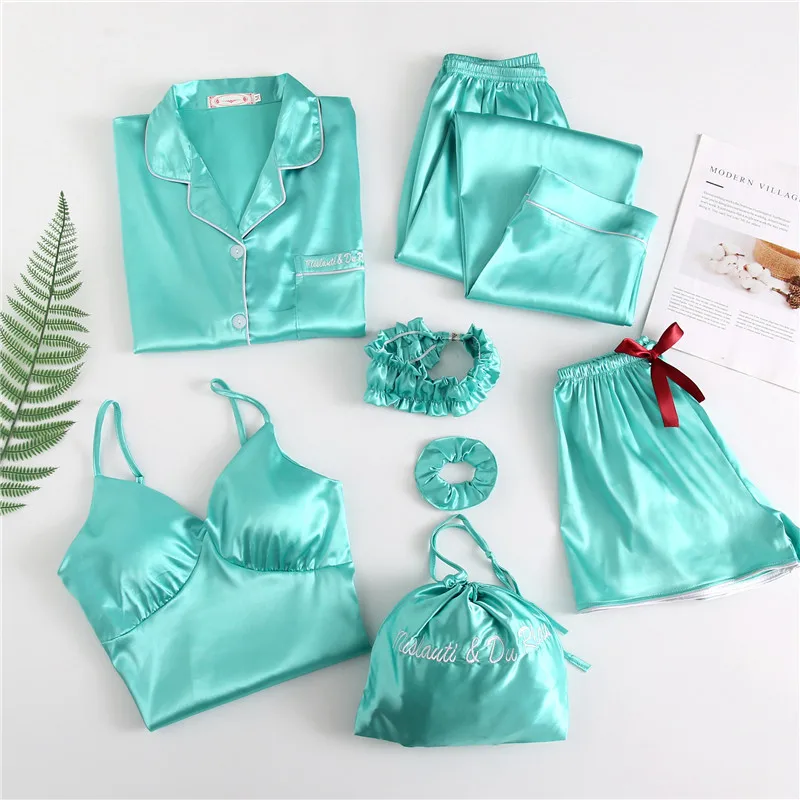 Женские пижамные комплекты из 7 предметов пижамы с принтом груди женские одежды