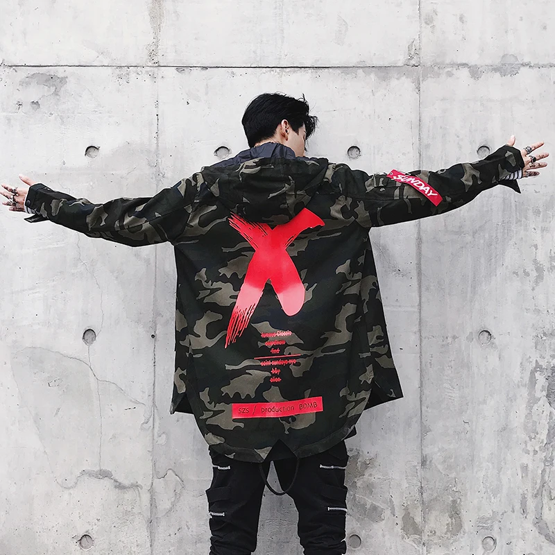 

X Coat Camo Jacket Red Yellow Headwear Hoody Windbreakers Hip Hop Jackets Coat For Men Women US Size S-XL