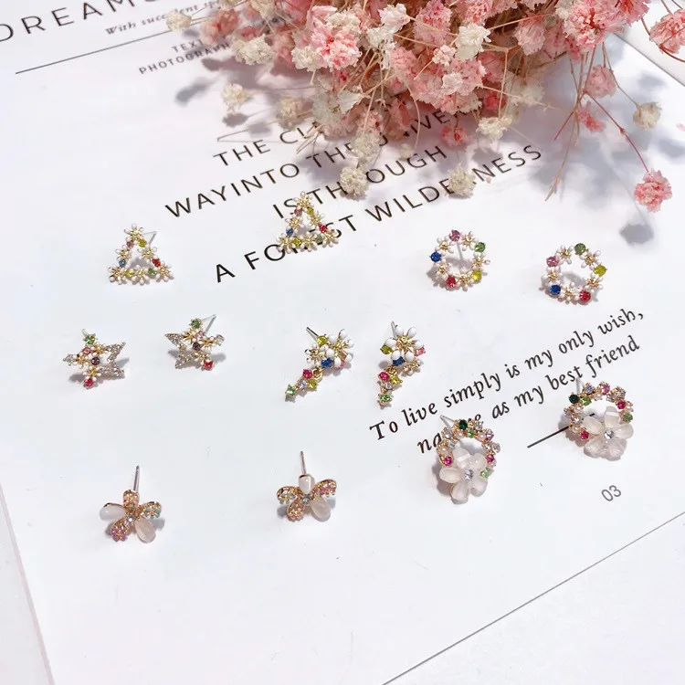 MENGJIQIAO 2018 новый Корейский сладкий красочный венок серьги гвоздики для женщин